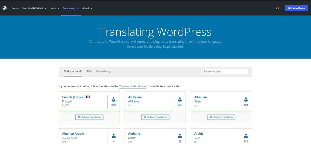 translate.wordpress.org homepage