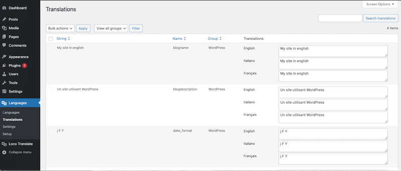 The Translations table from Polylang