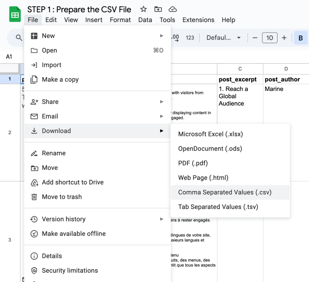 Doing the csv export