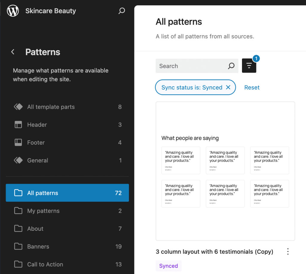 Add a pattern via the site editor