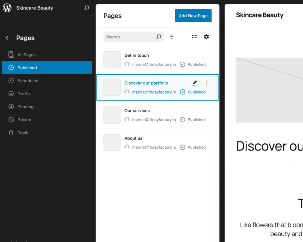 Go to the site editor to add a page that needs translation with Polylang