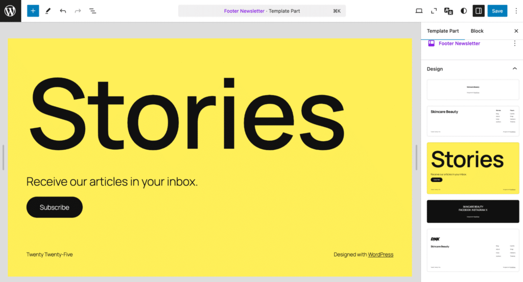 Template part translated to English via the Site editor using Polylang