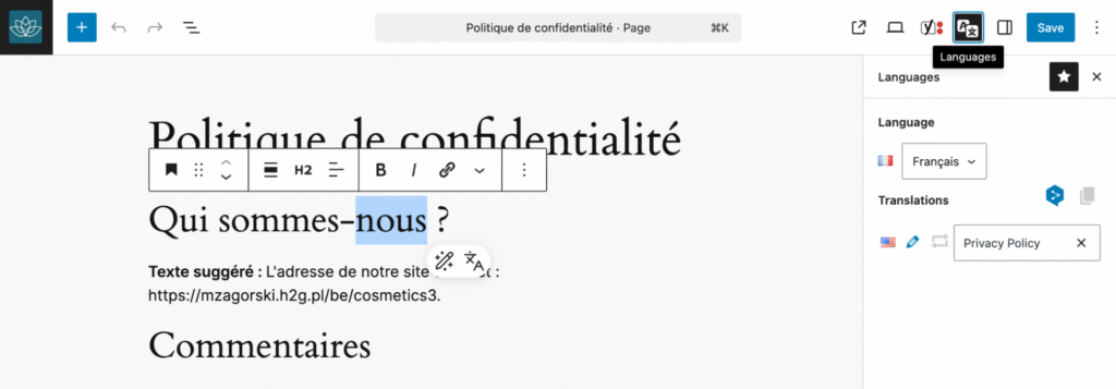 Editing content post machine translation with Polylang