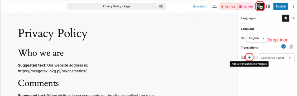 the plus on polylang pro to add the translation automatically