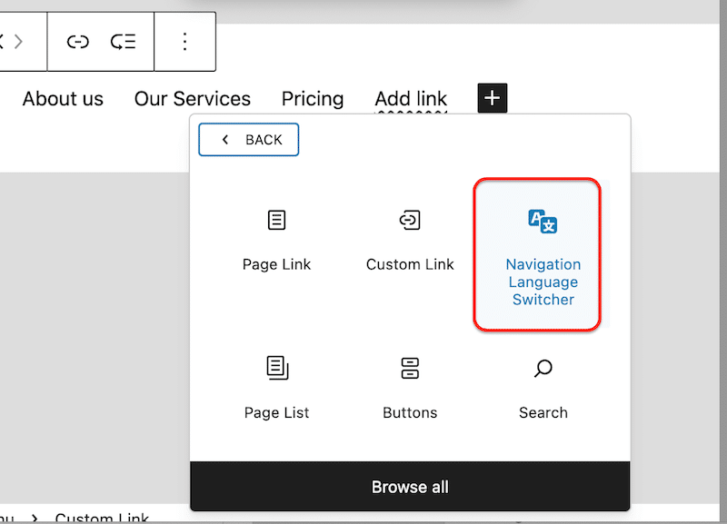 Use the proper block: the navigation language switcher