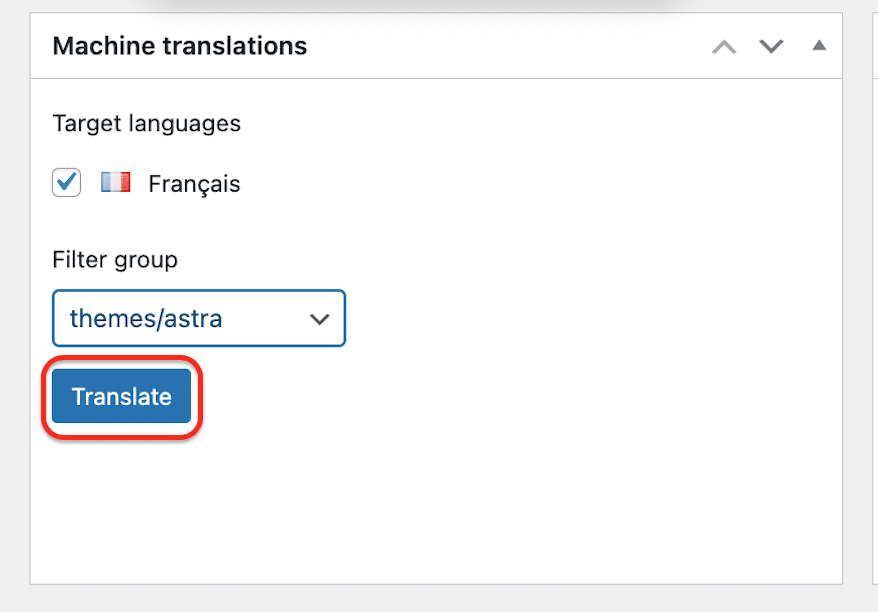 the translate button to translate theme group with deepl