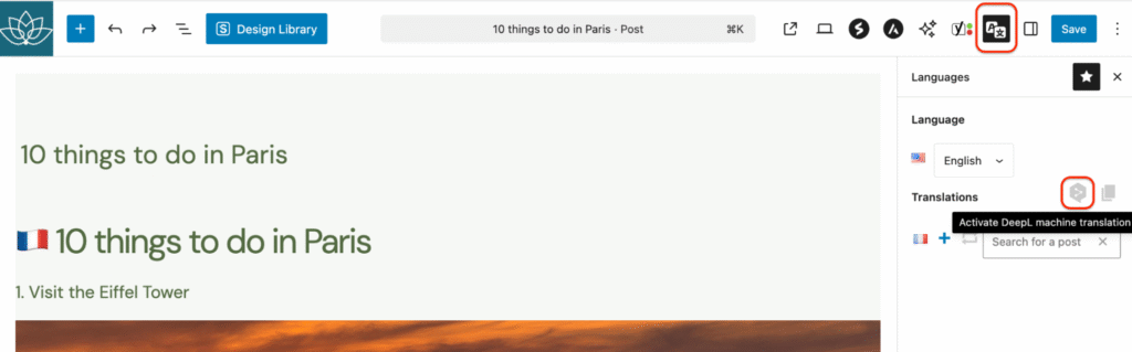 activate deepl machine translation from the post
