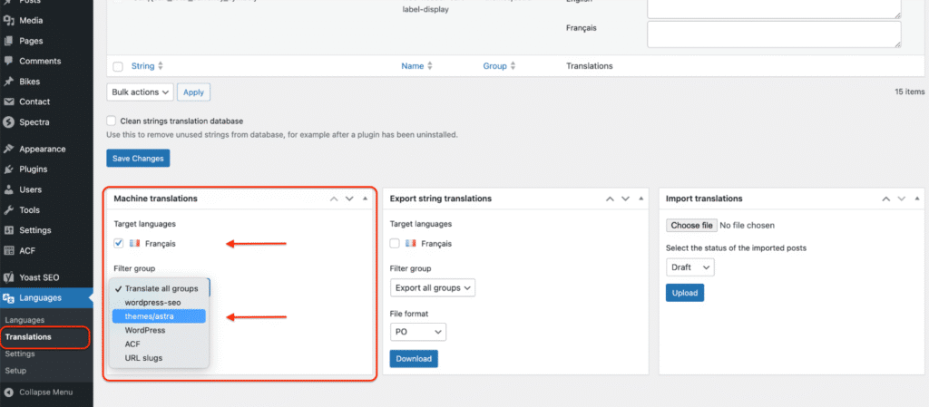 using deepl to translate some of the theme strings