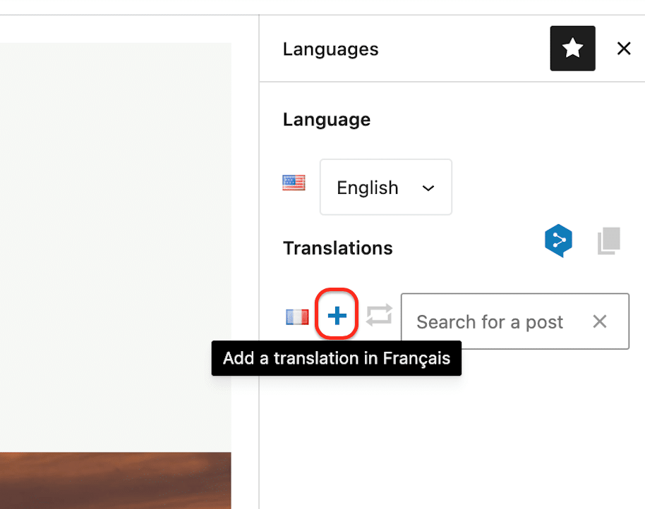 The + button to launch deepl and translate the post in French