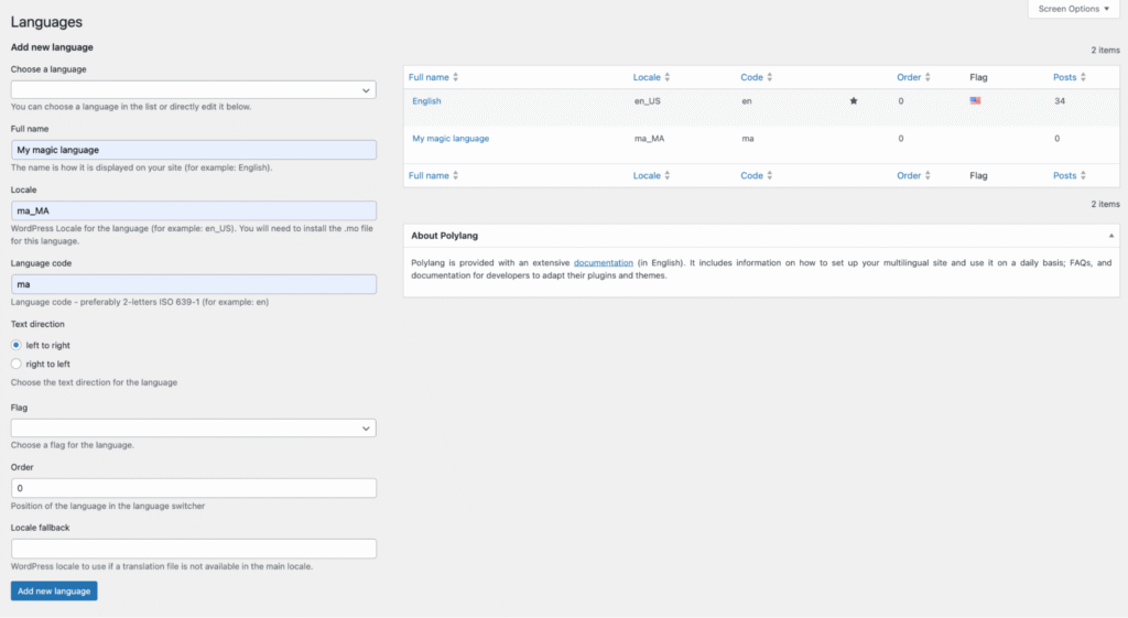 Creating my own language with Polylang