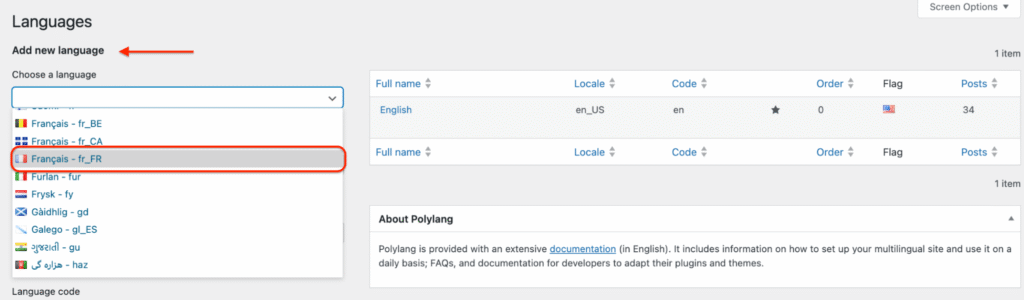 Adding a language with Polylang
