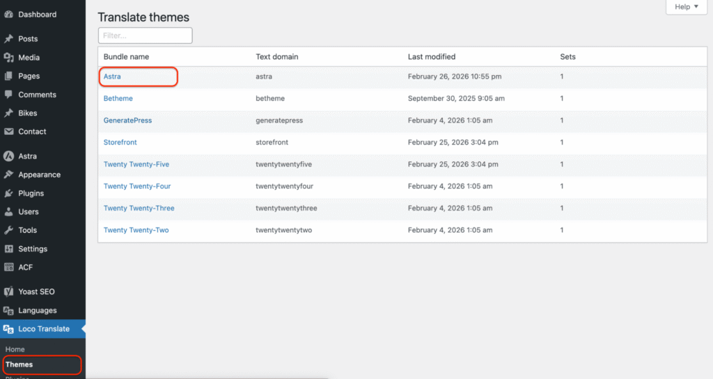 Choosing the theme to translate