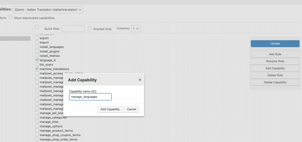 capability to give access to the manage_languages capability
