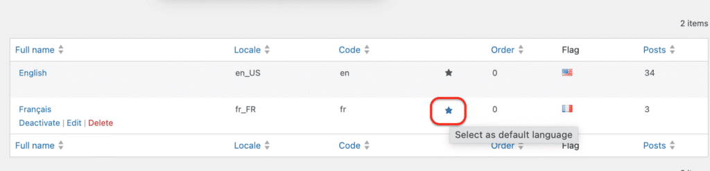 Changing the default language