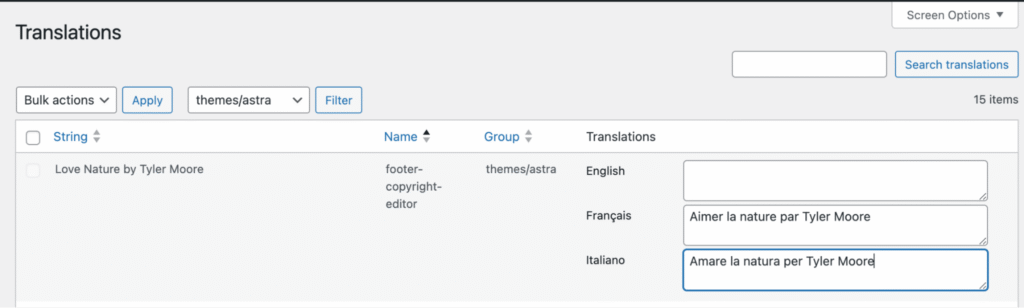 Translation of theme strings