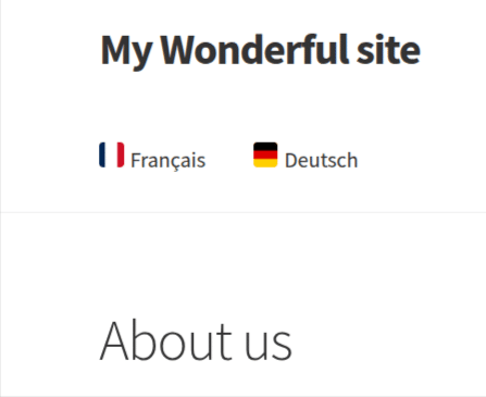 Language switcher displaying available languages without the current language; English is hidden in this example